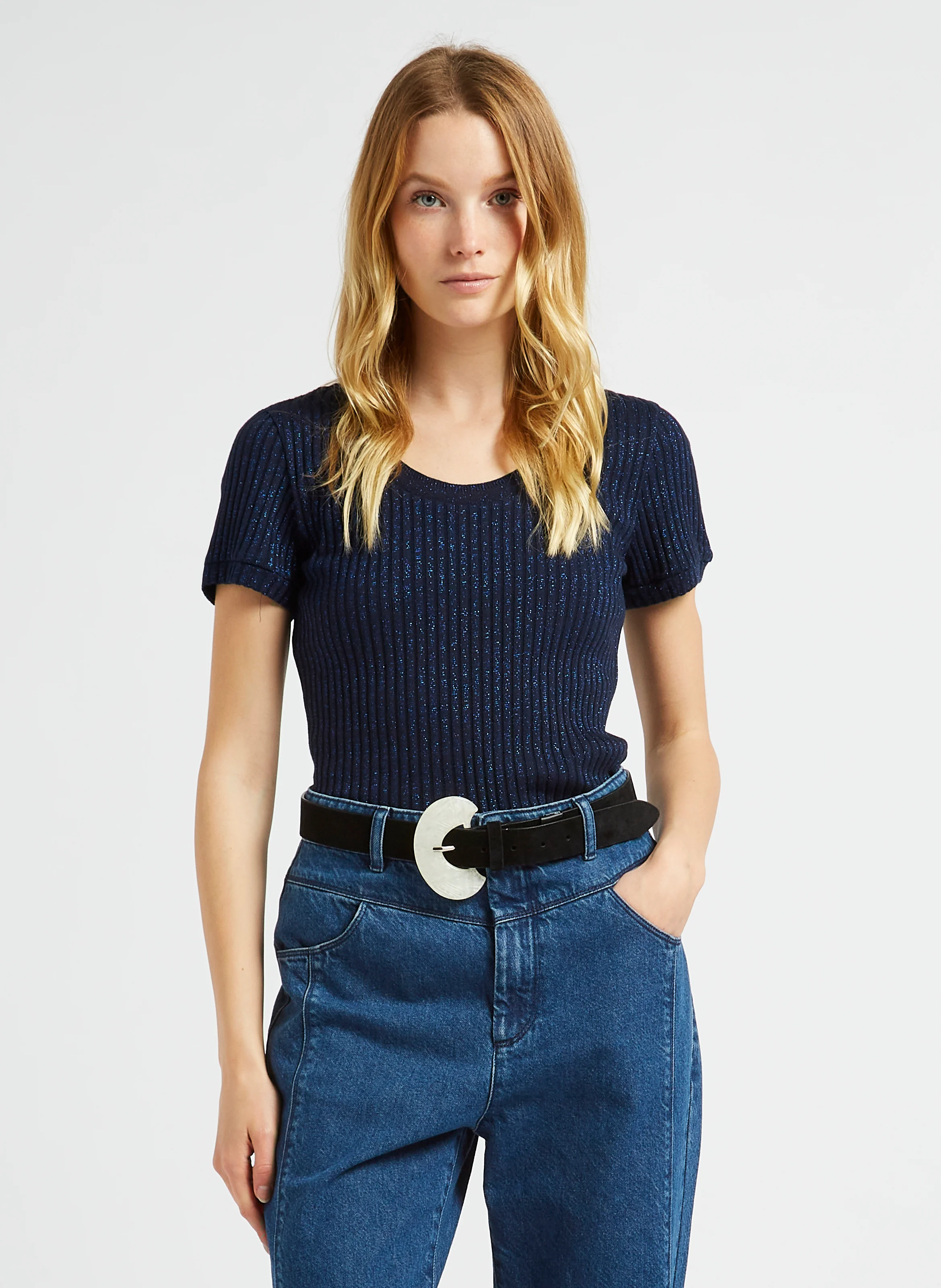 MILESI - Tee-shirt col rond en coton mélangé | Bleu