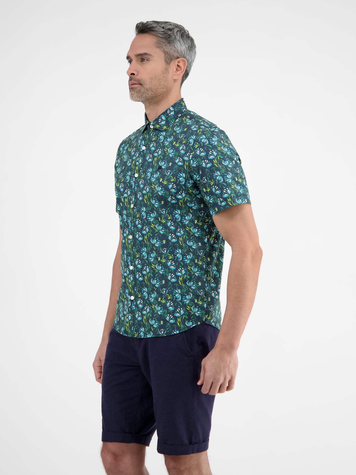 Herren Poplin-Stretchhemd, floral gemustert
