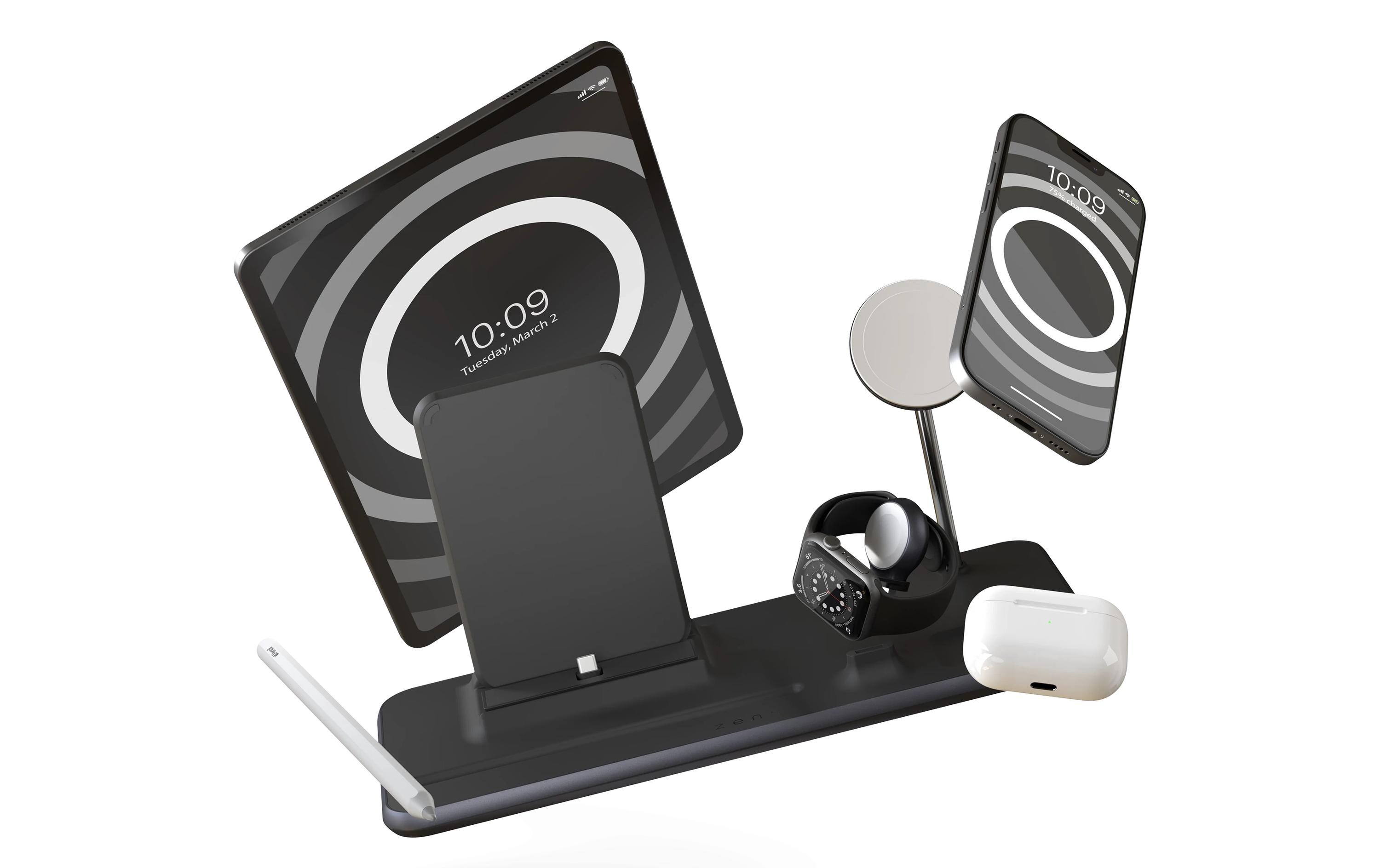 Wireless Charger 4in1 + Watch Schwarz<br>MagSafe kompatibler 4-in-1-Wireless Charger für iPhone, Apple Watch und AirPods