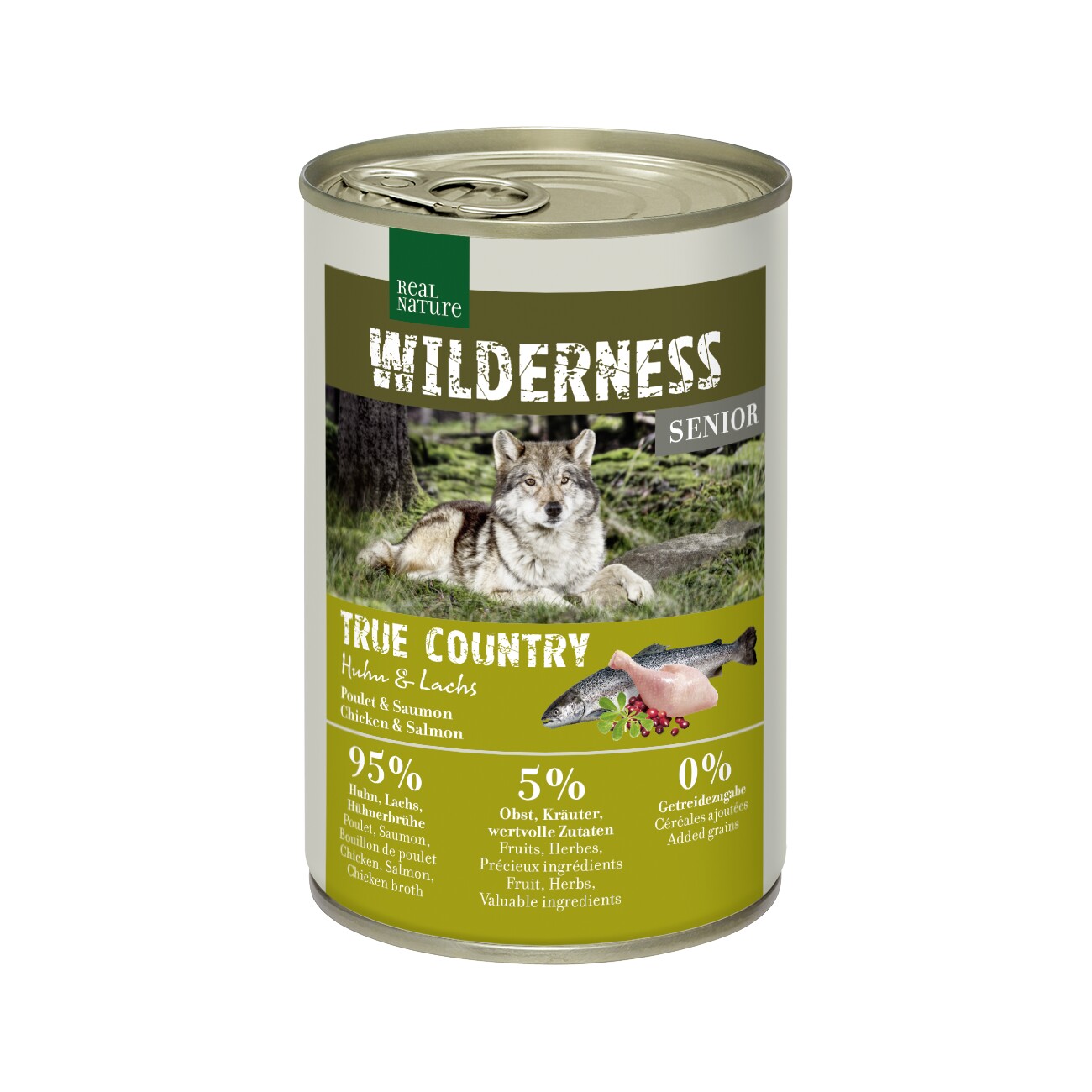 REAL NATURE WILDERNESS Nassfutter Hund, Senior, True Country, Huhn und Lachs 6x400 g