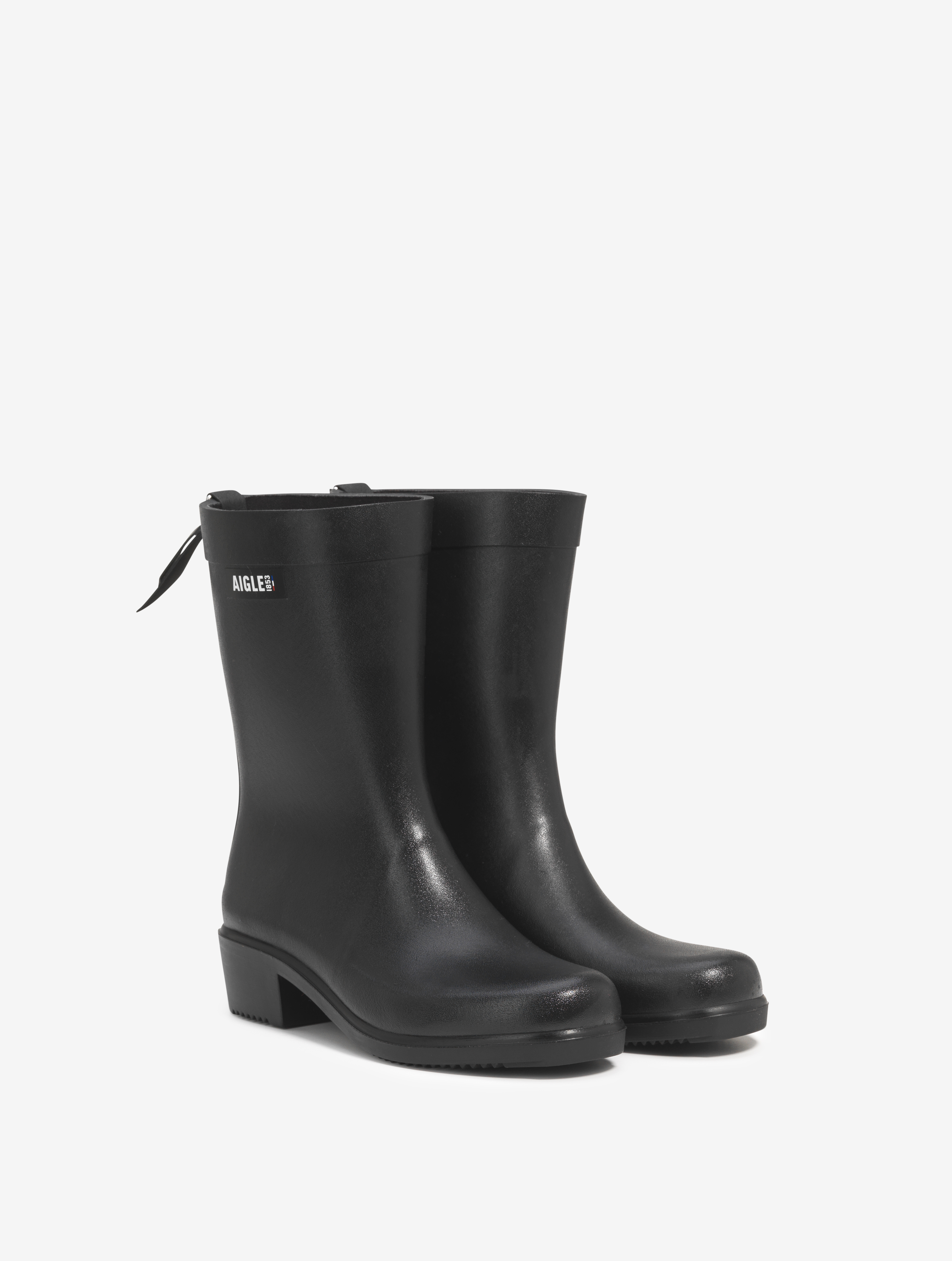 La botte de pluie à talon, aux détails équestres NOIR