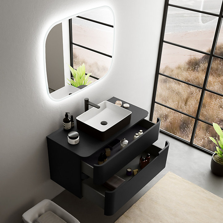 Ensemble salle de bains L. 104 cm meuble sous vasque + plan de toilette noir mat Alba