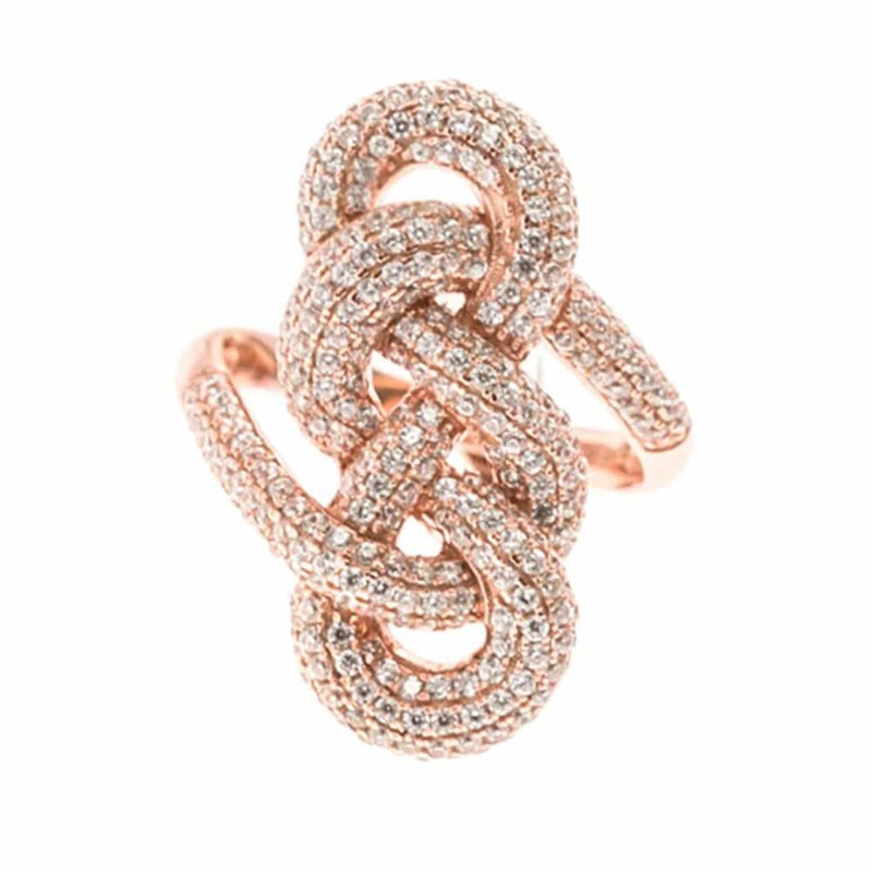 Bague Argent Motif Noeud Scintillant Rose