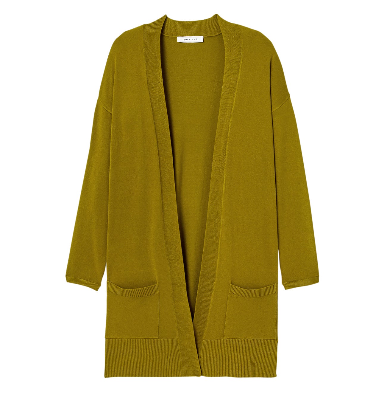 Long gilet en maille fine - Vert olive