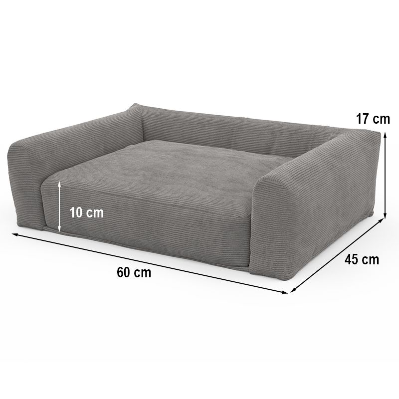 Panier pour chien leonard en tissu velours côtelé gris taille s