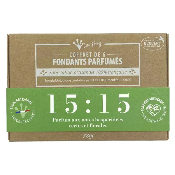 Conjunto de pastilhas aromáticas Lov'FROG, fragrância para ambientes 15:15, notas florais verdes cítricas orgânicas, 6 unidades.