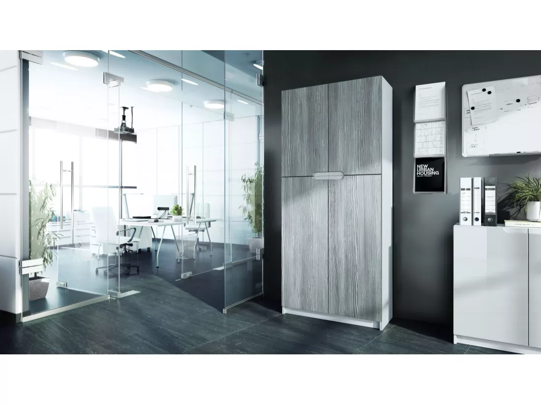 Armoire De Bureau Blanc Mat Et Anthracite Avola (lxhxp) : 82 x 185 x 37