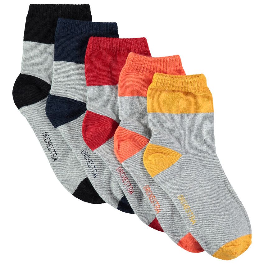Lot de 5 paires de chaussettes à bout et talon contrastés - Gris chiné