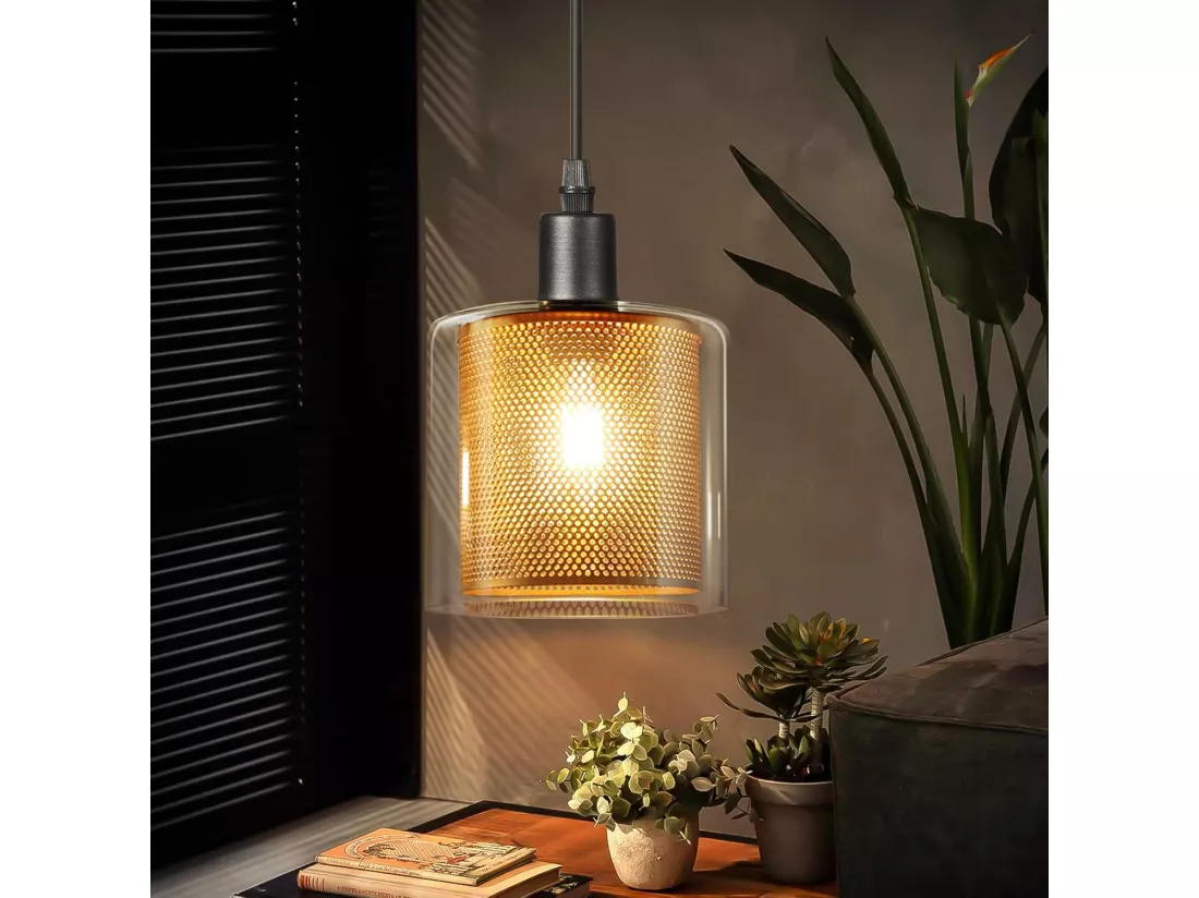 NETTLIFE Suspension vintage table à manger lampe suspendue - 1 ampoule E14 Max 40W rétro verre métal noir or industriel