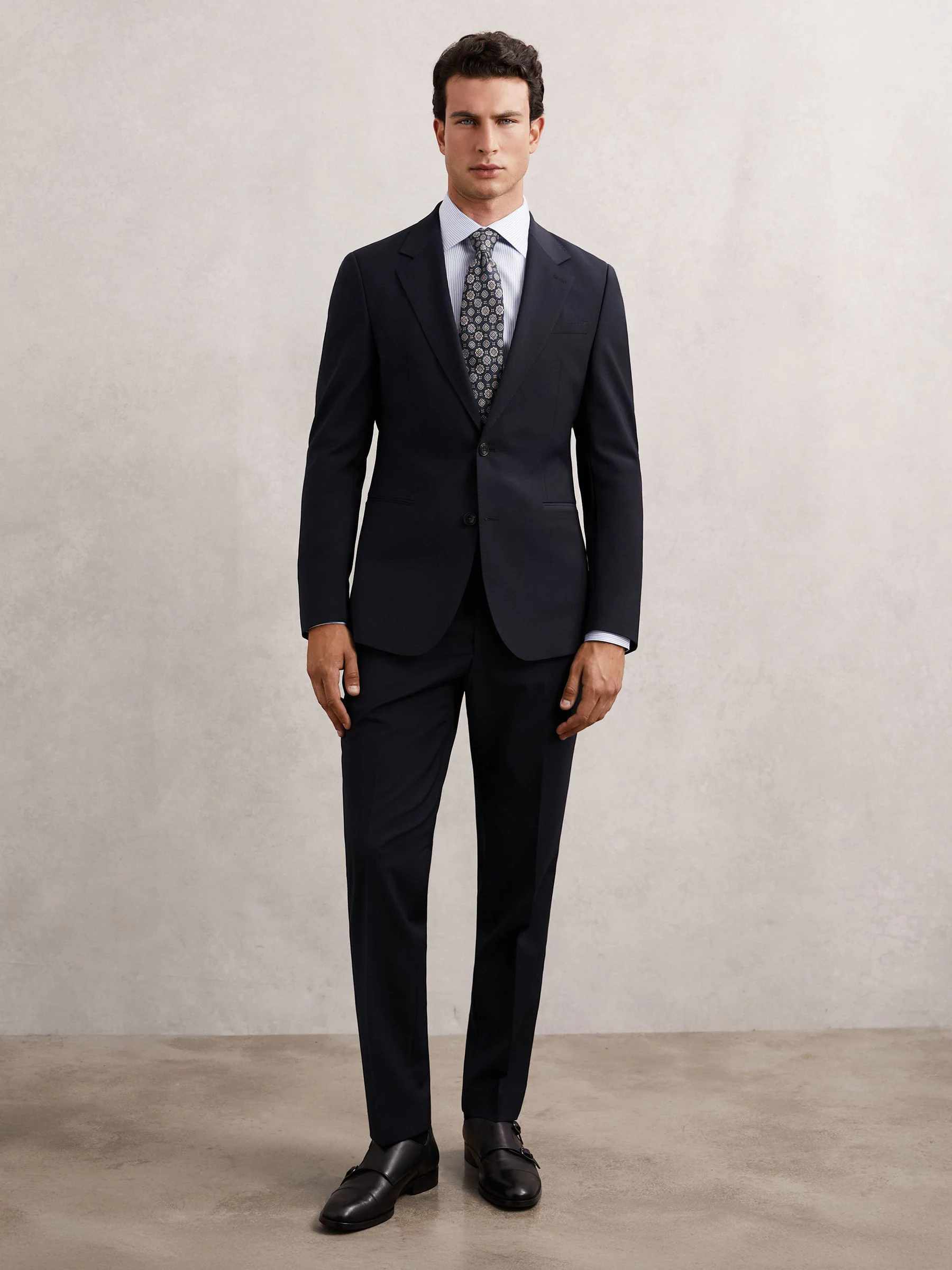Marineblauw - Reiss Promise Wool-Blend Single-Breasted Suit Blazer Slim-Fit