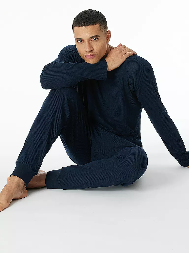 SCHIESSER Pyjama Langarmshirt blau