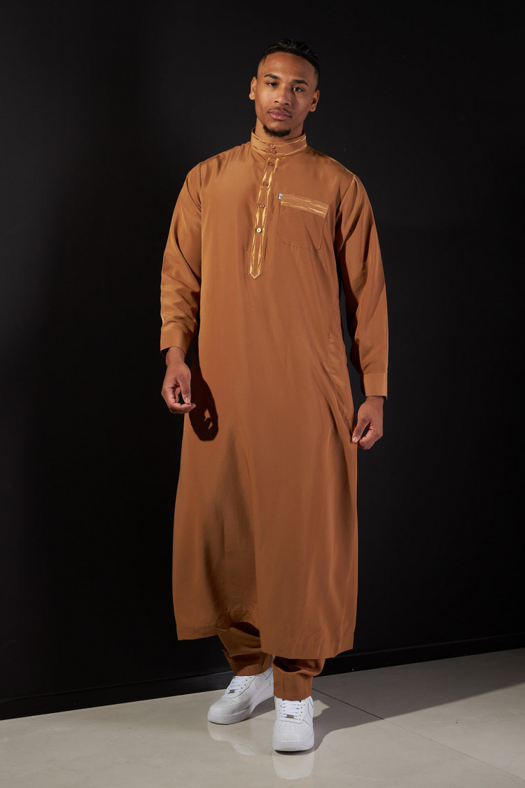Ensemble 2 pièces qamis + pantalon camel