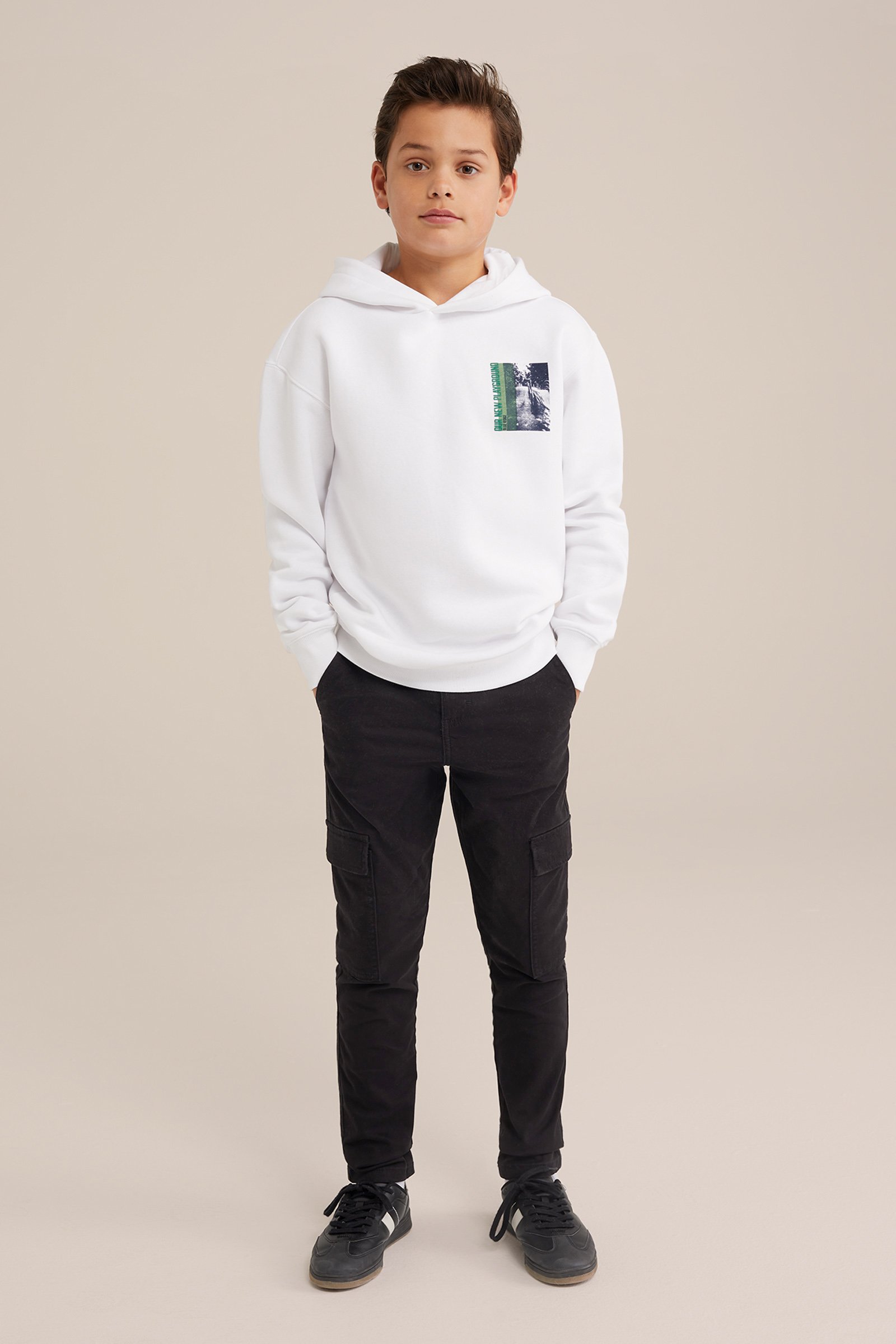 Jongens slim fit cargobroek WE Fashion Zwart