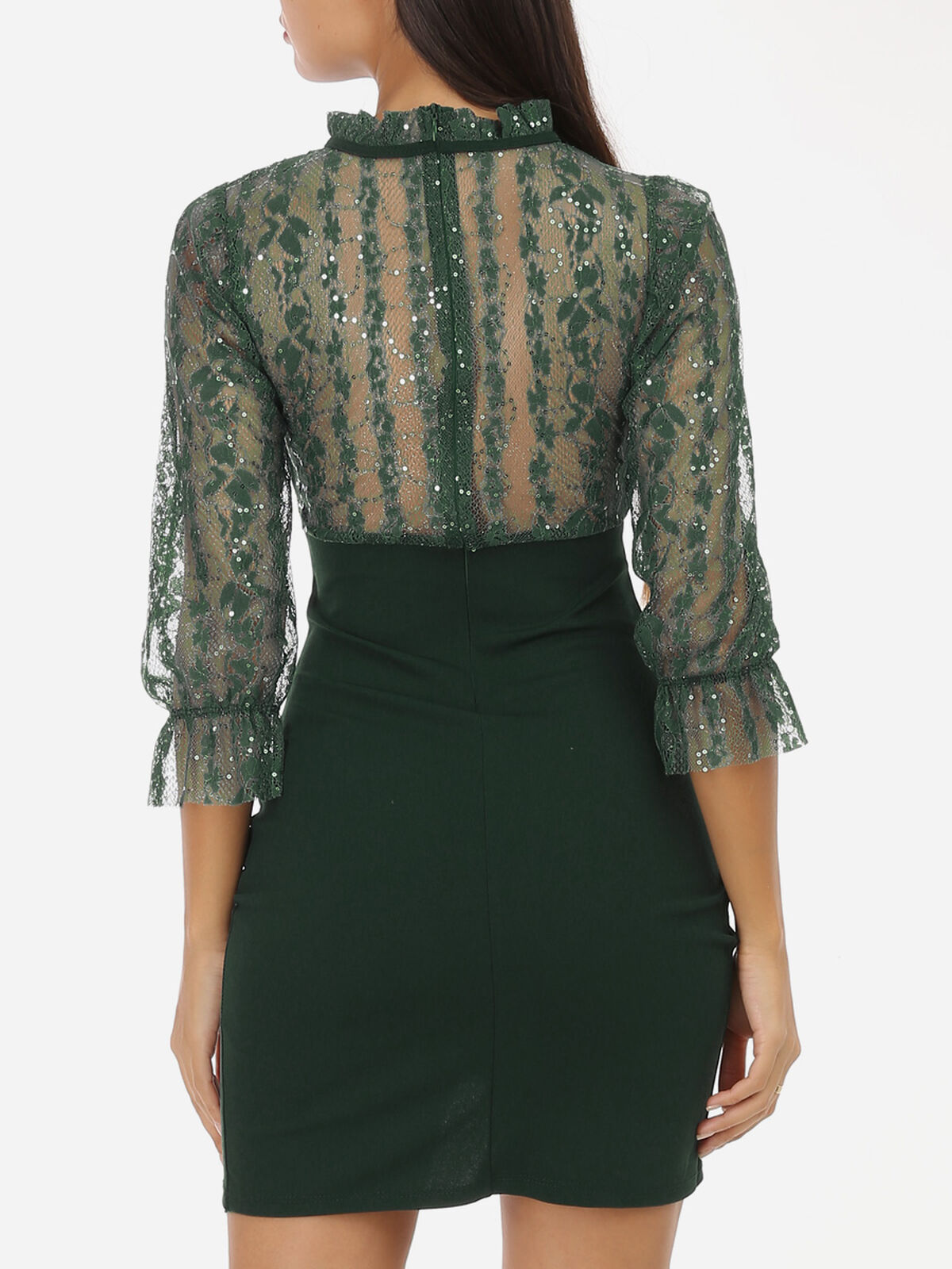 Robe à sequins et dentelle- Vert