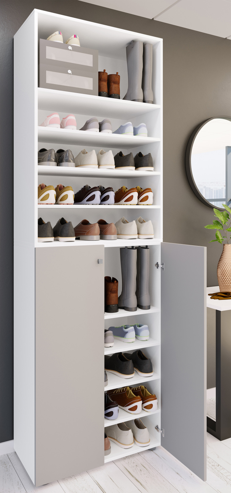 Schuhschrank LONA XL - weiß-grau - 5 offene Fächer