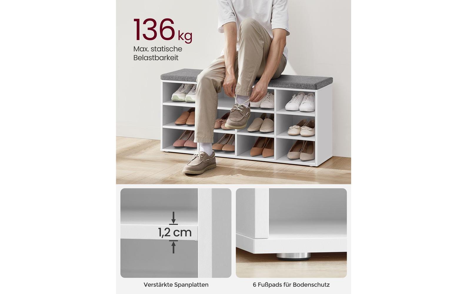 Schuhschrank mit Polster 104 x 48 cm, Grau/Weiss<br>Schuhorganizer