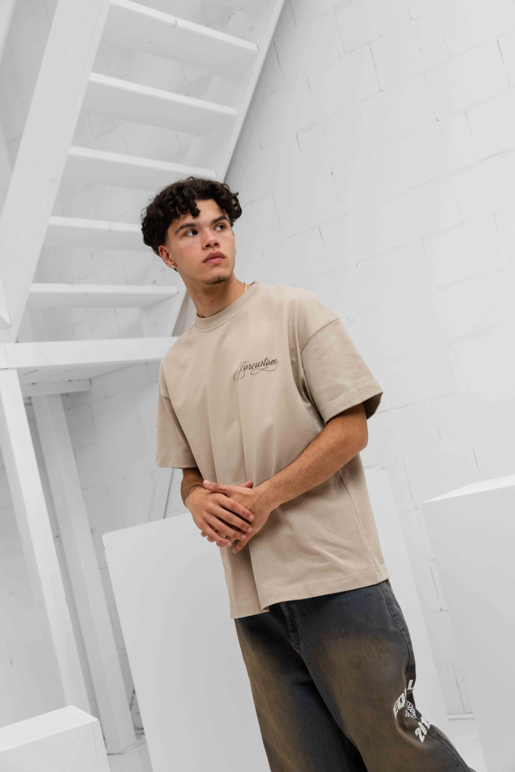 Jorcustom Handscript Loose Fit T-Shirt Heren Beige