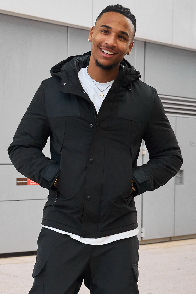 Parka bi-matière noir à capuche