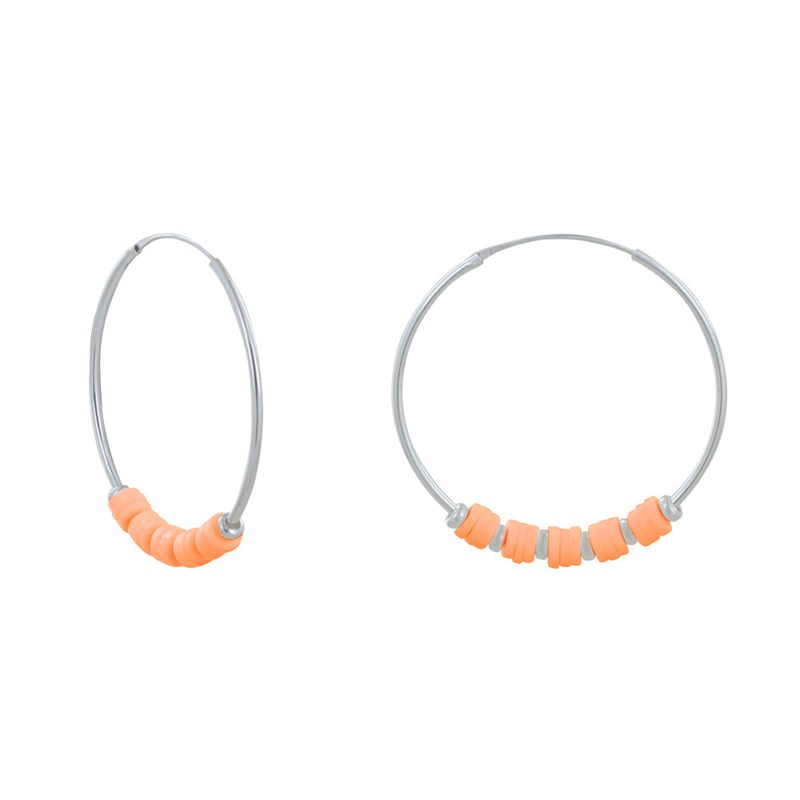 Boucles d'Oreilles Argent Créoles Perles et Anneaux Colorés 3,5cm