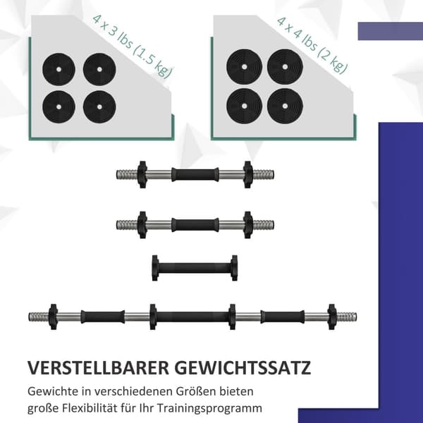 2-i-1 manualsett, 15 kg justerbart manualsett med 8 vektskiver, gulvvennlig for styrketrening, kondisjon, vektløfting, svart