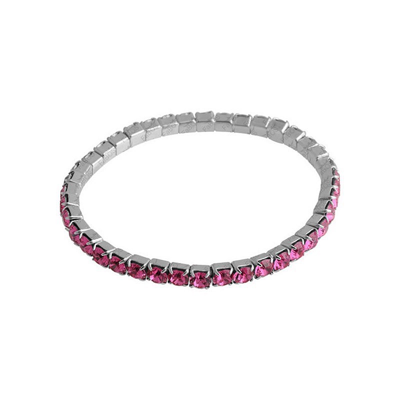 Bracelet souple orné de cristaux Swarovski Rose en plaqué Or Blanc et rhodié