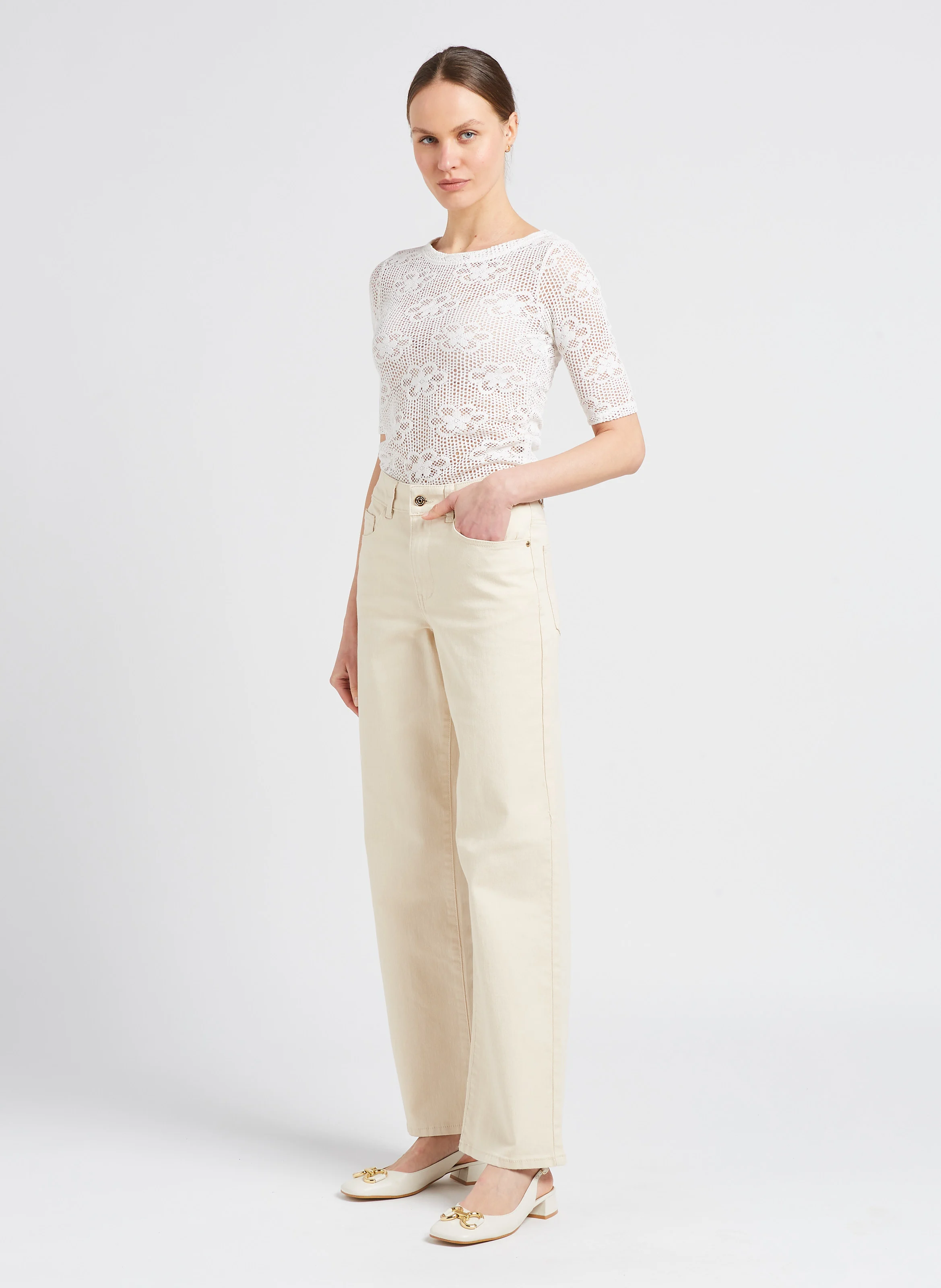 MARINA - Jean large en coton| Beige