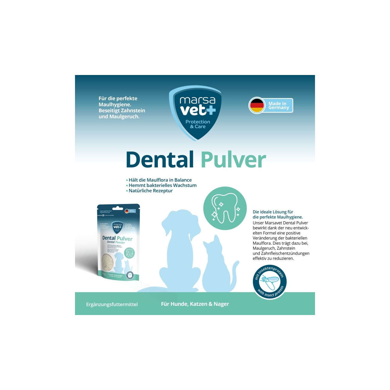 Marsavet Dental Zahnpulver für Hunde, Katzen und Nagetiere mit Insektenprotein - 125 g