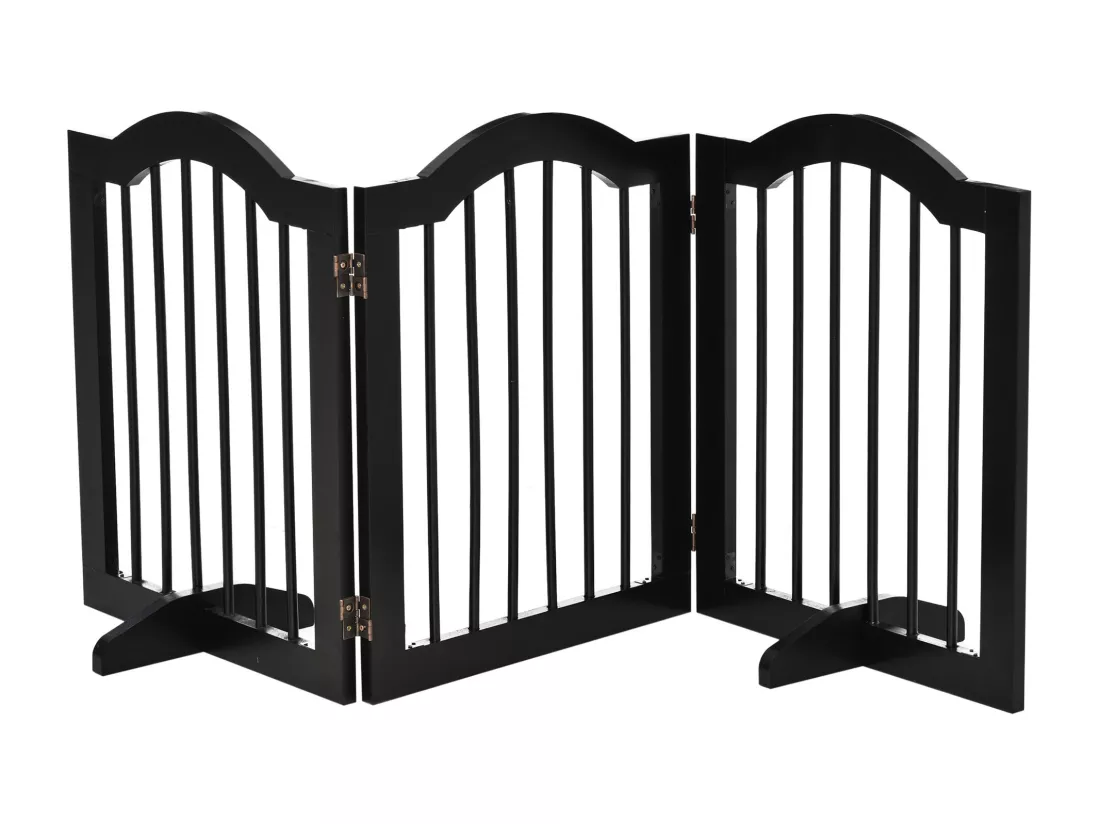 Barrière de sécurité barrière modulable pliable pour animaux de compagnie - piètement support - dim. 154,5L x 61H cm - MDF bois noir
