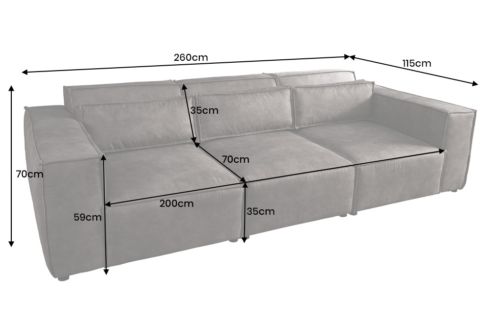 Design 3-Sitzer Sofa BOSSA NOVA 260cm antik dunkelgrau Microfaser Couch Wohnzimmer