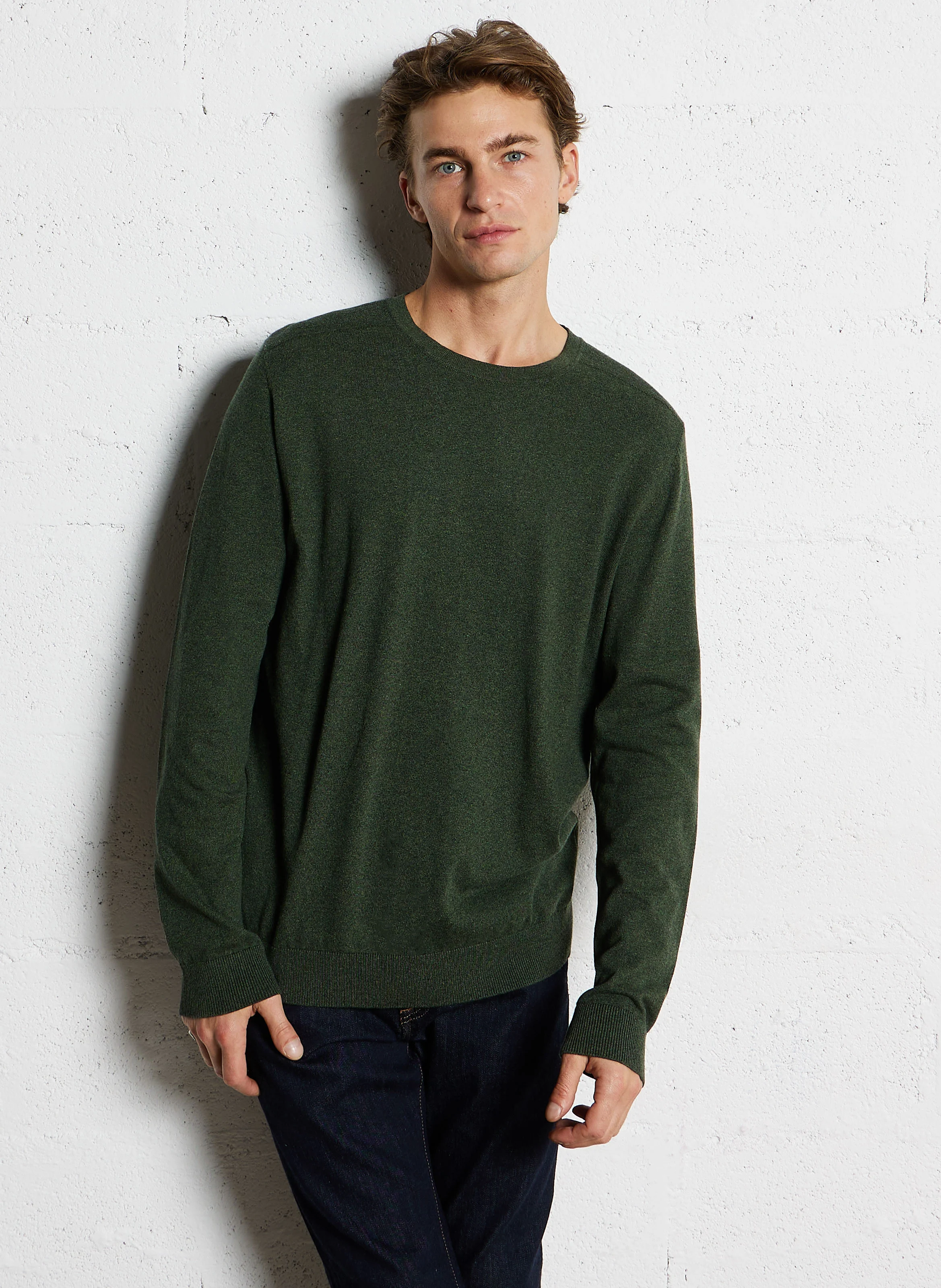 Pull col rond regular-fit en coton | Vert