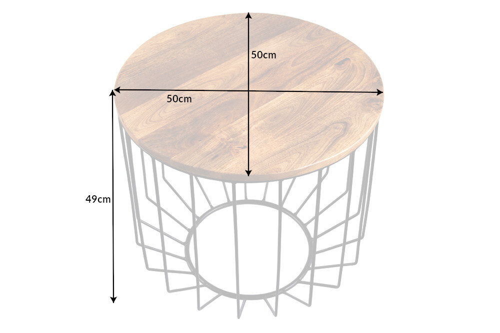 Runder Couchtisch FACTORY LOFT 50cm natur Mangoholz schwarzes Metallgestell handmade