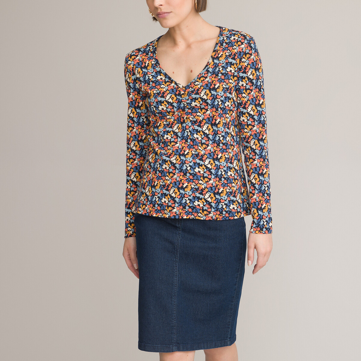 ANNE WEYBURN<br>Camiseta com gola redonda, mangas compridas e estampa floral