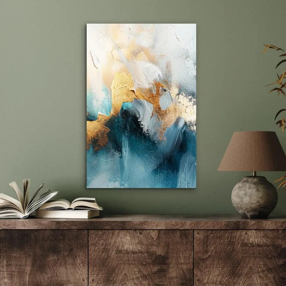 MuchoWow Aluminium Schilderij 40x60cm Abstract Kunst Gold Blauw
