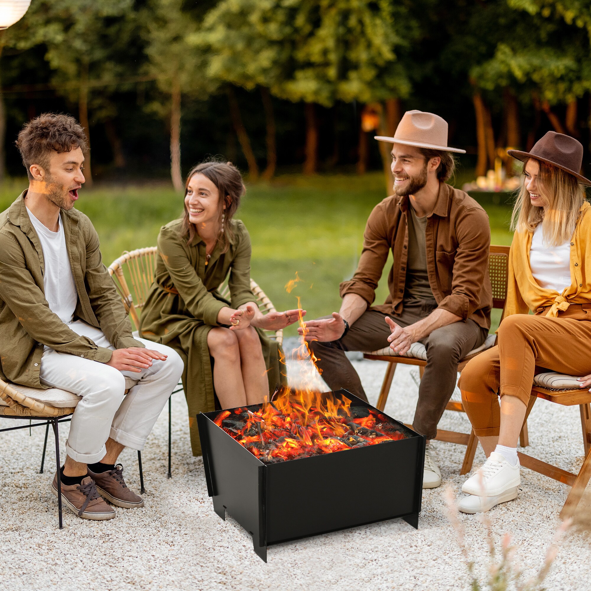 Outsunny Feuerschale mit Standfüßen schwarz 50L x 50B x 30H cm