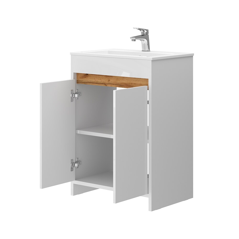 Vicco Waschbecken mit Unterschrank Lemgo 60 cm breit, Waschtisch stehend Weiß