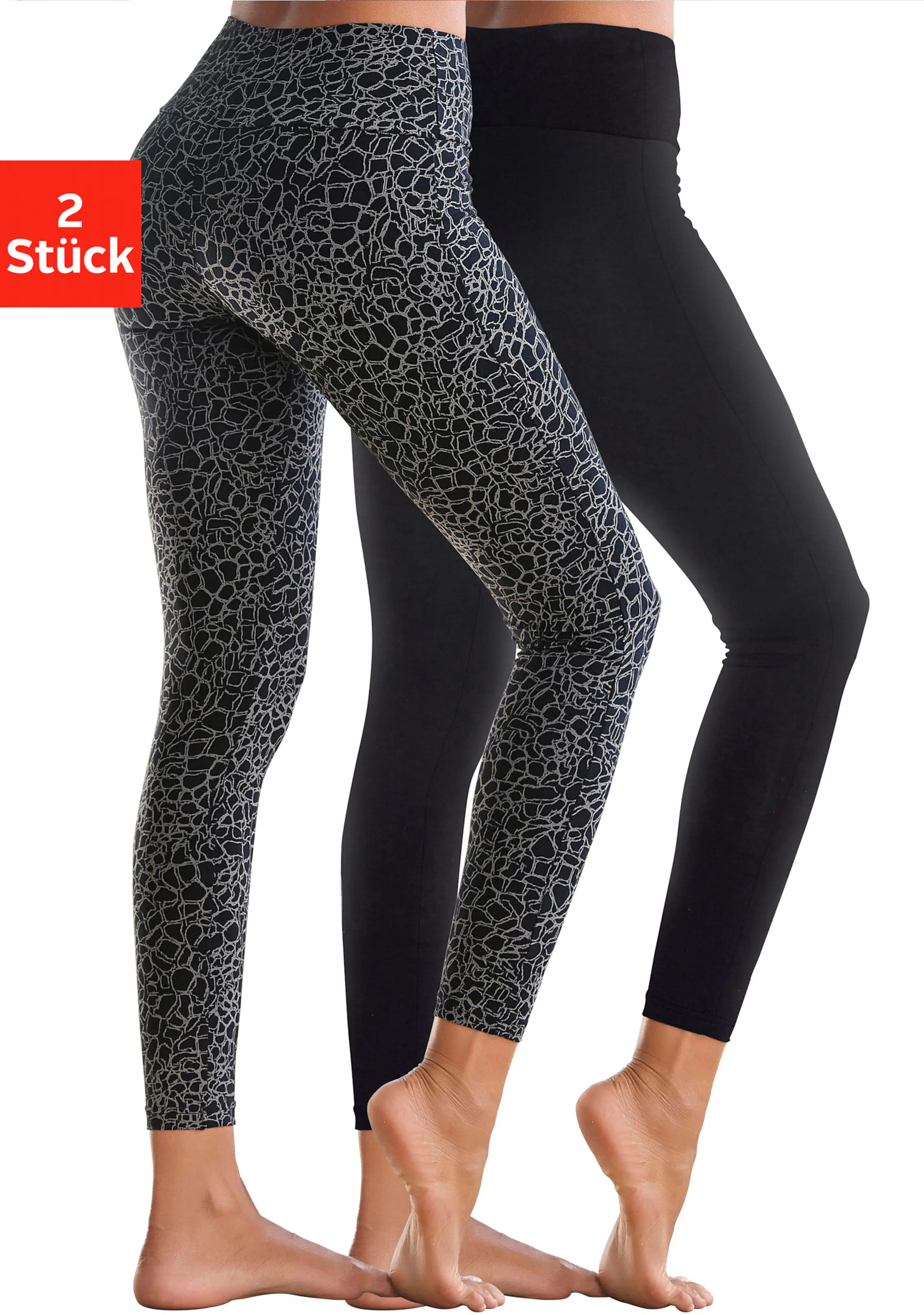 H.I.S Leggings in schwarz-bedruckt, schwarz-uni