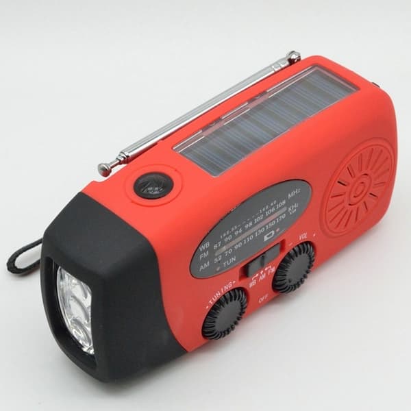 Håndsveiv Solar FM/AM Radio lommelykt NOAA Power Bank-funksjon