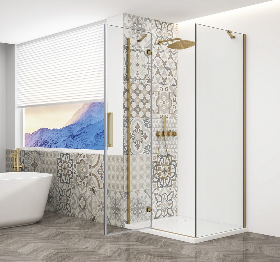 Gelco Trinity douchecabine met helder glas 100x100cm links goud
