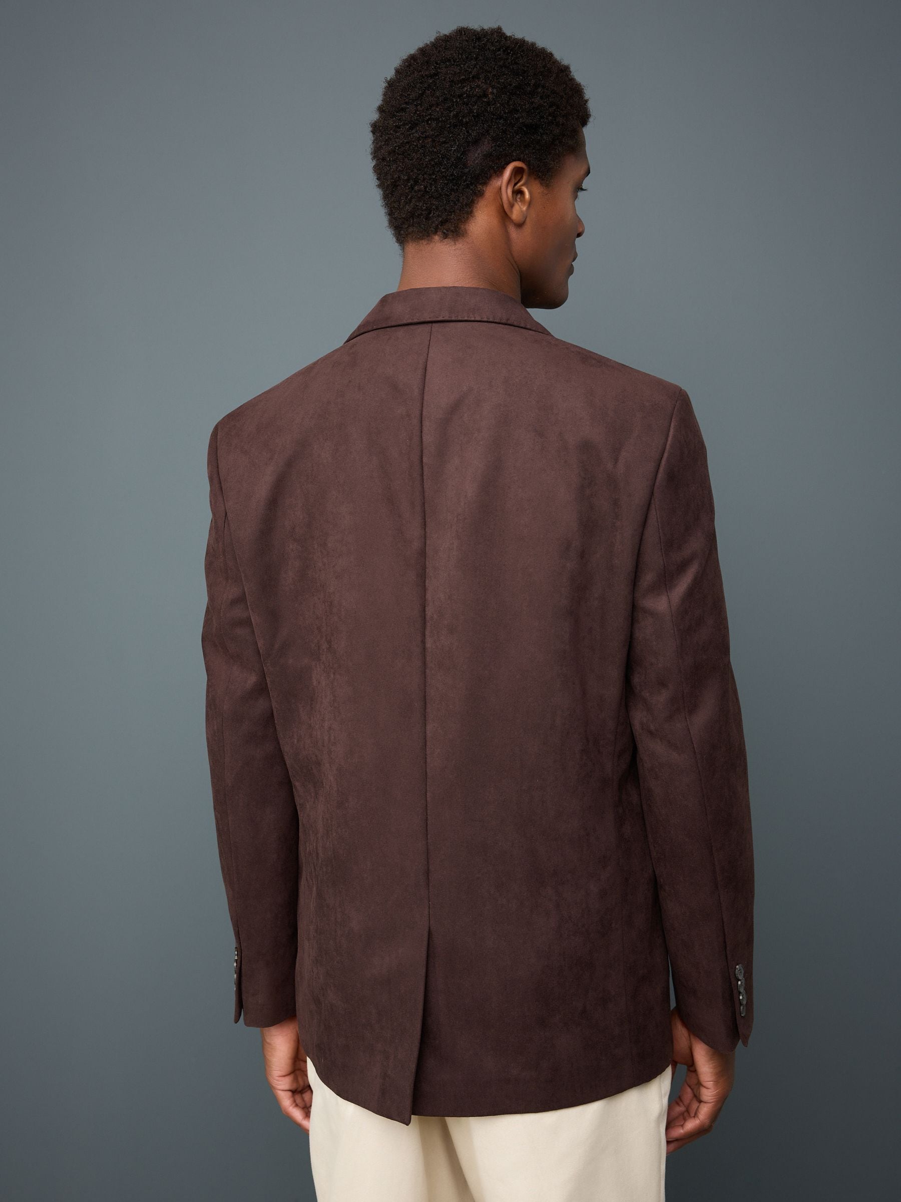 Chocoladebruin - Normale Pasvorm - Blazer van imitatiesuède