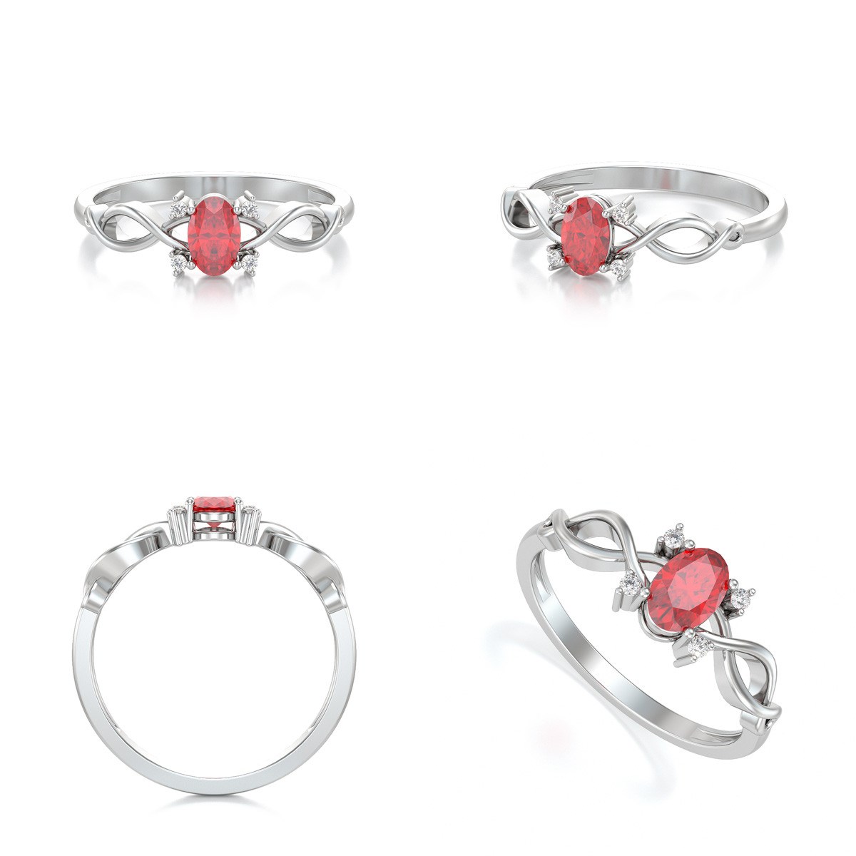 Bague ADEN Or 585 Blanc Rubis et diamants 1.85grs