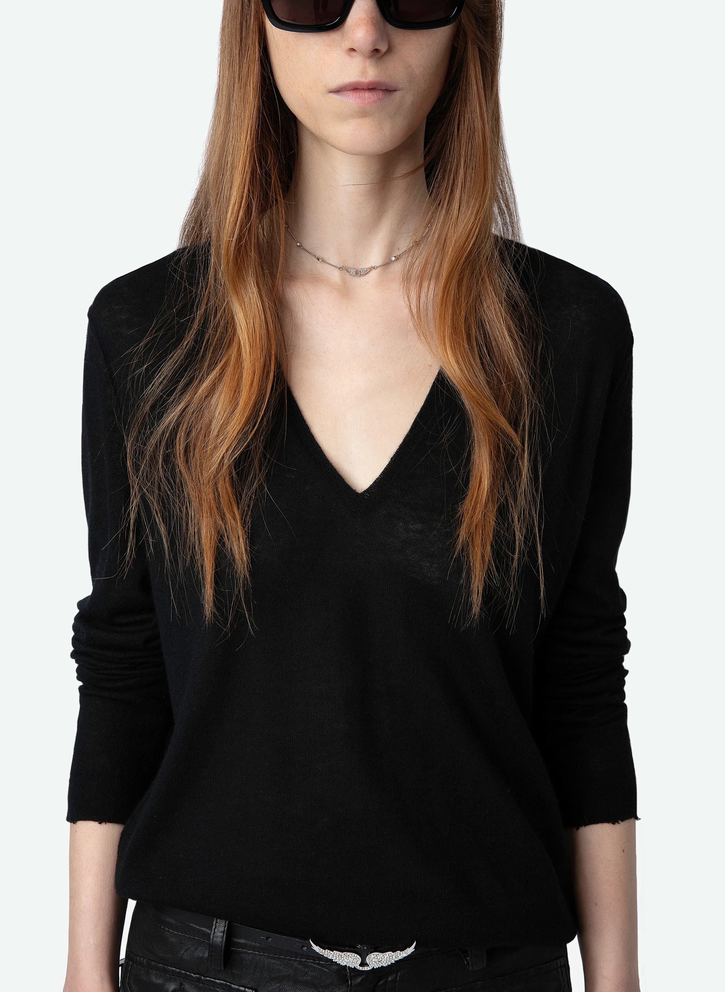 RIVY - Pull droit col V en cachemire | Noir