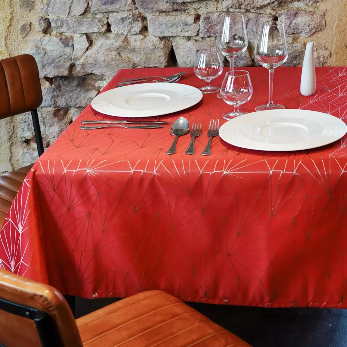 Nappe de Noël rectangulaire (145 x 350 cm) Facette Rouge