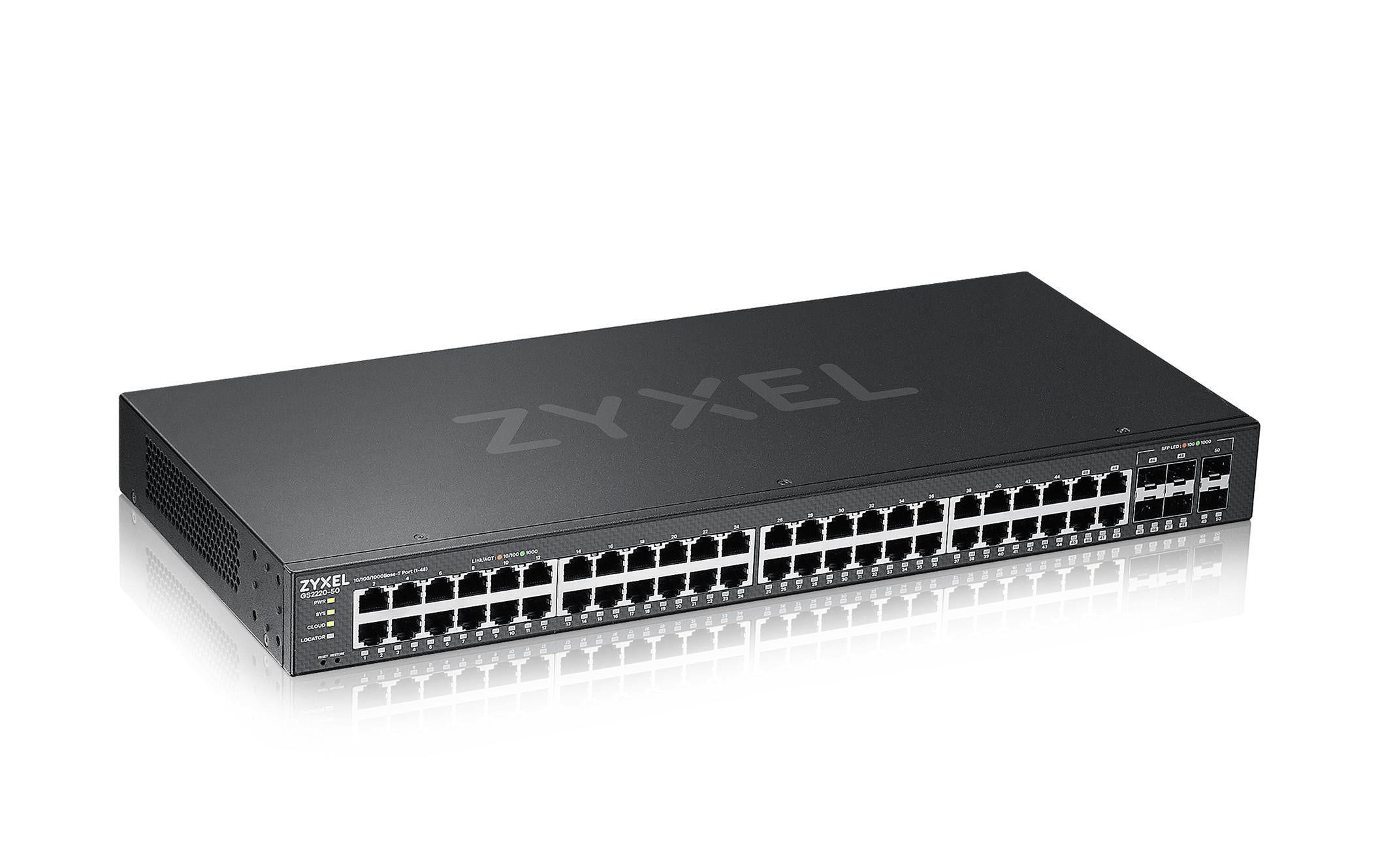 Switch GS2220-50 50 Port<br>50-Port-GbE-Switch, Layer 2 managed, 44x GbE RJ-45 Ports, 4x GbE Combo-Port, 2x SFP-Ports