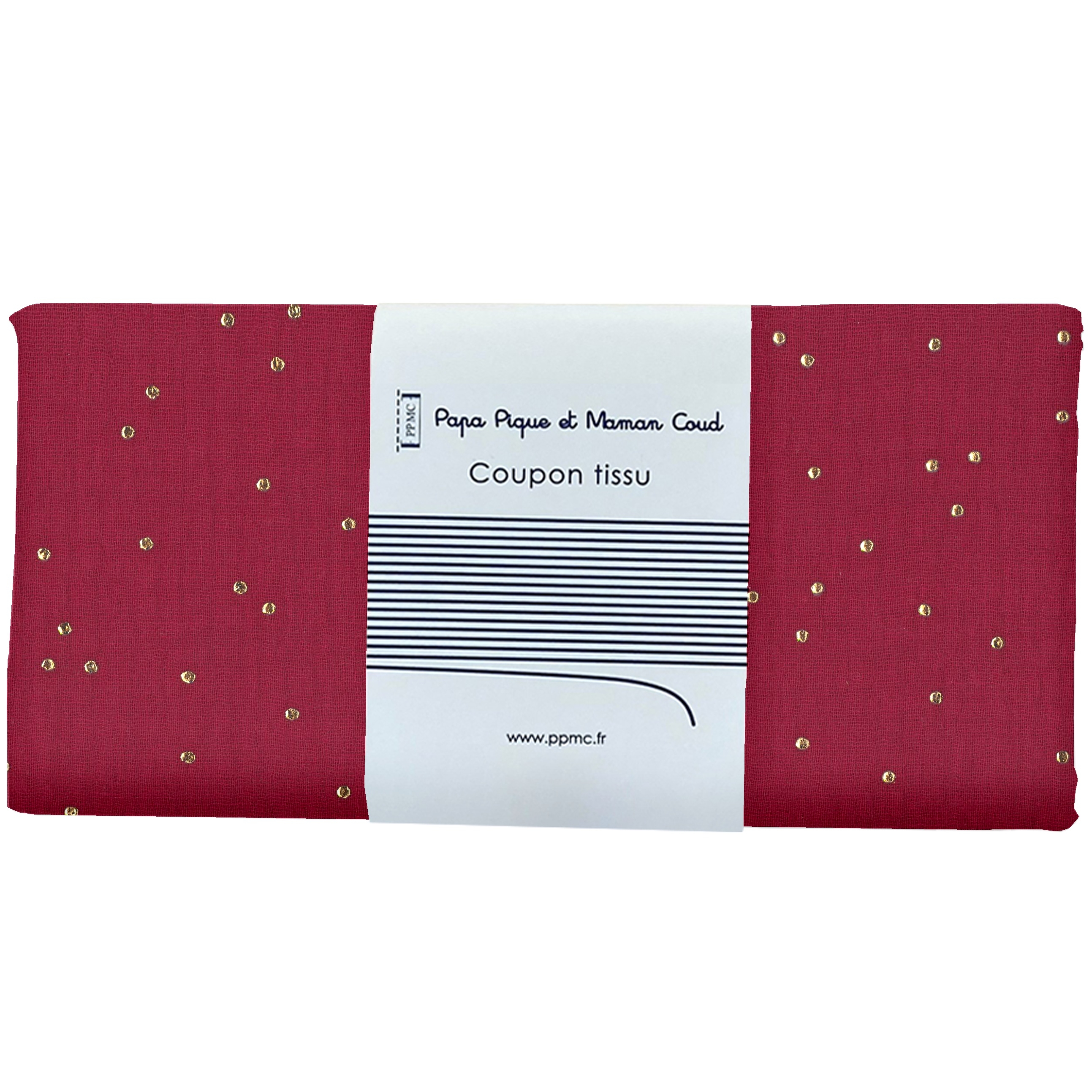 Coupon Tissu 50 Cm Gaze Pois Or Grenat