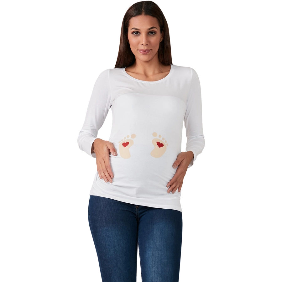 M.M.C. Umstandslangarmshirt Baby Füße mit Motiv Weiß