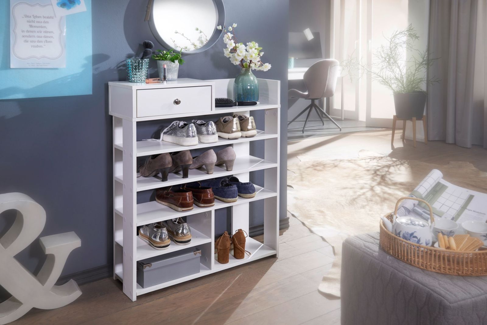 Schuhregal - weiß - 7 offene Fächer - 75 cm breit