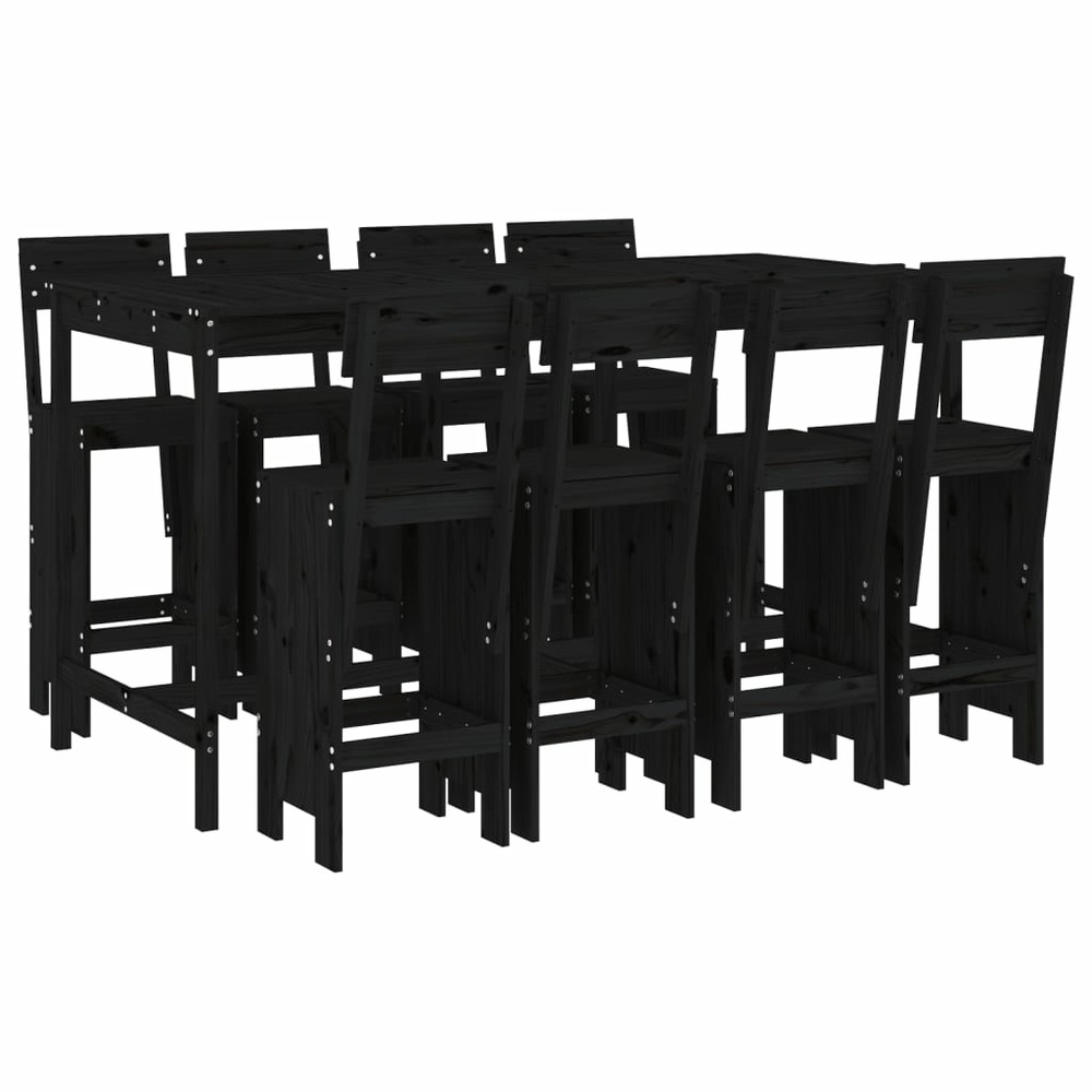 Ensemble de bar de jardin 7 pcs noir bois de pin massif