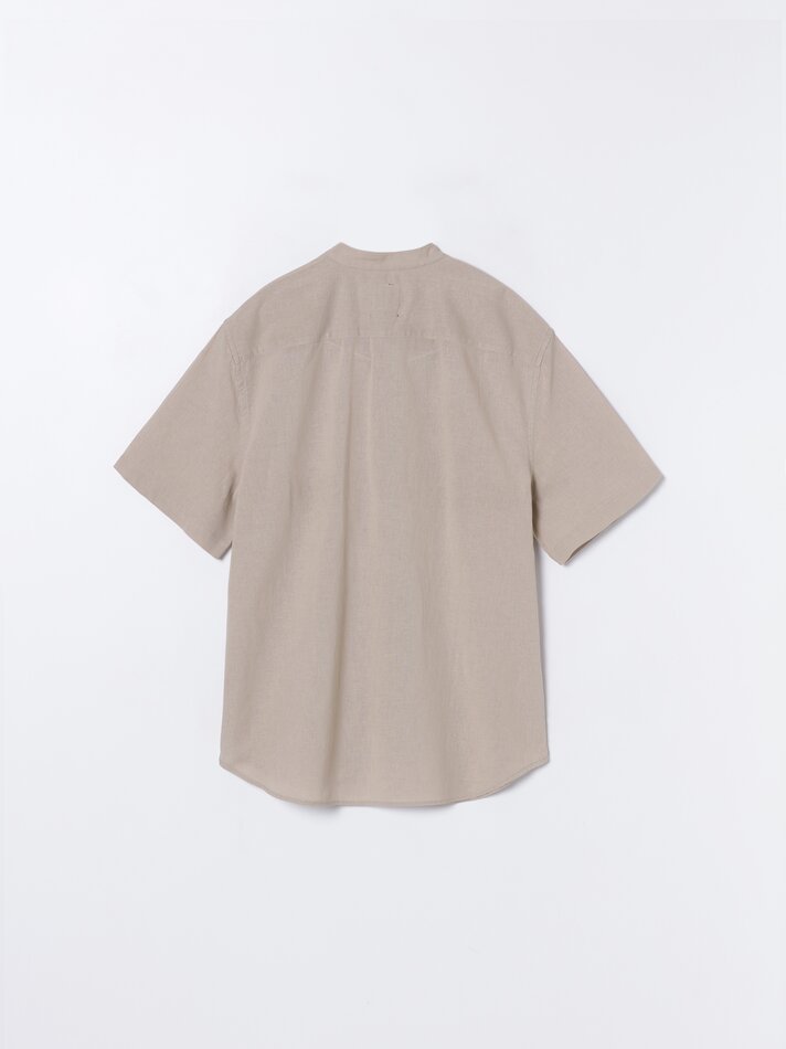 Camisa de manga curta em algodão e linho - Bege mesclado