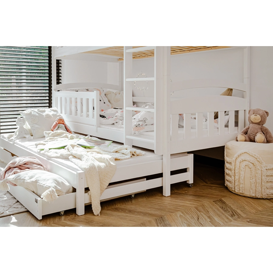 Kids Collective Hochbett 90x200 mit Ausziehbett Etagenbett mit Ausziehfunktion, 2 Schubladen weiß