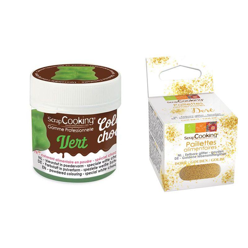Colorant alimentaire liposoluble vert + paillettes dorées Scrapcooking
